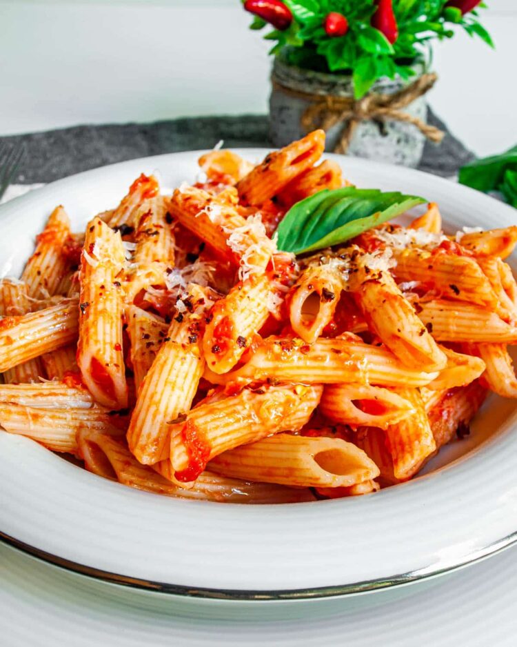 A bowl of spicy penne arrabiata